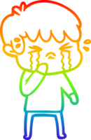 rainbow gradient line drawing of a cartoon boy crying png