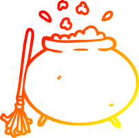 warm gradient line drawing of a cartoon cauldron png