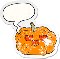 cartoon pumpkin with speech bubble distressed distressed old sticker png