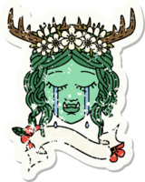 grunge sticker of a crying orc druid character face png