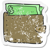 Retro-Distressed-Aufkleber einer Cartoon-Brieftasche voller Geld png