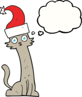 mano dibujado pensamiento burbuja dibujos animados gato en Navidad sombrero png