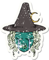 Retro Tattoo Style crying half orc witch character face png