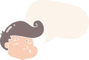 cartoon boy's face with speech bubble in retro style png