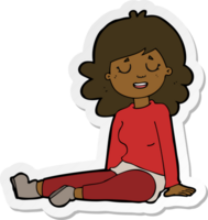 sticker of a cartoon happy woman sitting on floor png