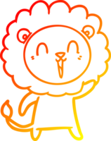 warm gradient line drawing of a laughing lion cartoon png