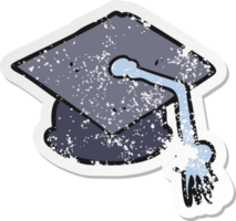 retro distressed sticker of a cartoon graduation cap png