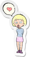 Retro-Distressed-Aufkleber einer verliebten Cartoon-Frau png