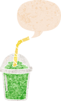 dessin animé glacé smoothie avec discours bulle dans grunge affligé rétro texturé style png