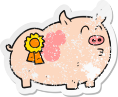 autocollant rétro en détresse d'un cochon gagnant d'un prix de dessin animé png