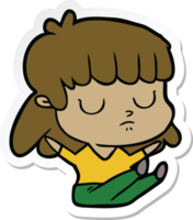 sticker of a cartoon indifferent woman sitting png