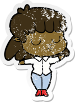 distressed sticker of a cartoon indifferent woman png