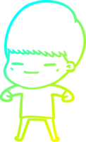 cold gradient line drawing of a cartoon smug boy png