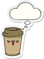 cartoon take out coffee with thought bubble as a printed sticker png