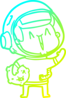 cold gradient line drawing of a happy cartoon astronaut with moon rock png