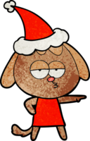 hand dragen texturerad tecknad serie av en uttråkad hund bär santa hatt png