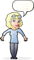 cartoon woman wearing goggles with speech bubble png