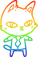 rainbow gradient line drawing of a cartoon cat in office clothes png