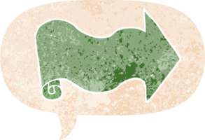 cartoon arrow with speech bubble in grunge distressed retro textured style png