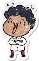 distressed sticker of a cartoon happy man png