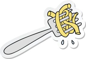 sticker of a cartoon spaghetti on fork png