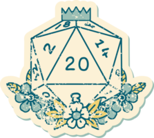 iconic distressed sticker tattoo style image of a d20 png