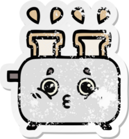 distressed sticker of a cute cartoon of a toaster png