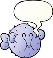 cartoon puffer fish with speech bubble in smooth gradient style png