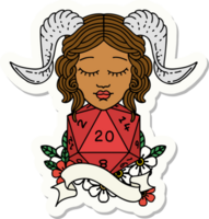 sticker of a tiefling with natural twenty dice roll png