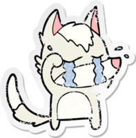 distressed sticker of a cartoon crying wolf rubbing eyes png