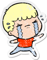 distressed sticker of a cartoon man crying png