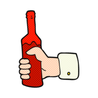 Hand gezeichnet Karikatur Hand halten Flasche von Wein png