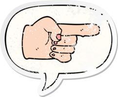 cartoon pointing hand with speech bubble distressed distressed old sticker png