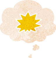 cartoon explosion with thought bubble in grunge distressed retro textured style png