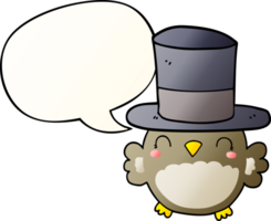cartoon owl wearing top hat with speech bubble in smooth gradient style png