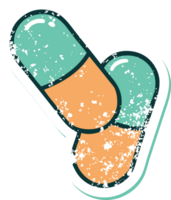 iconic distressed sticker tattoo style image of a pills png