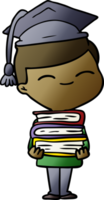 cartoon smiling boy with stack of books png