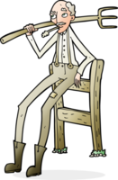 cartoon old farmer leaning on fence png