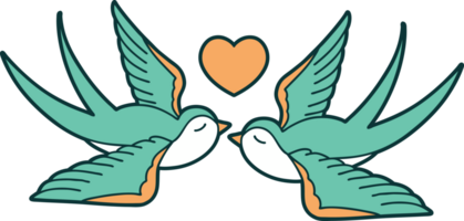 iconic tattoo style image of swallows and a heart png