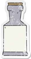 distressed sticker of a quirky hand drawn cartoon potion bottle png