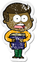 distressed sticker of a cartoon shocked man png