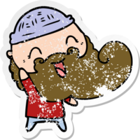 distressed sticker of a happy man with beard and winter hat png