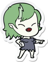sticker of a cartoon vampire girl pointing and laughing png