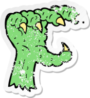 retro distressed sticker of a cartoon monster claw png