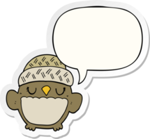 cute cartoon owl in hat with speech bubble sticker png