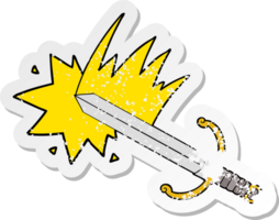 distressed sticker of a swinging cartoon sword png