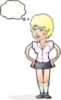 cartoon tough woman with hands on hips with thought bubble png