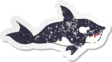 retro distressed sticker of a cartoon killer whale png