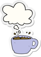 cartoon coffee cup with thought bubble as a printed sticker png