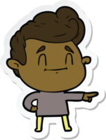 sticker of a happy cartoon man pointing png